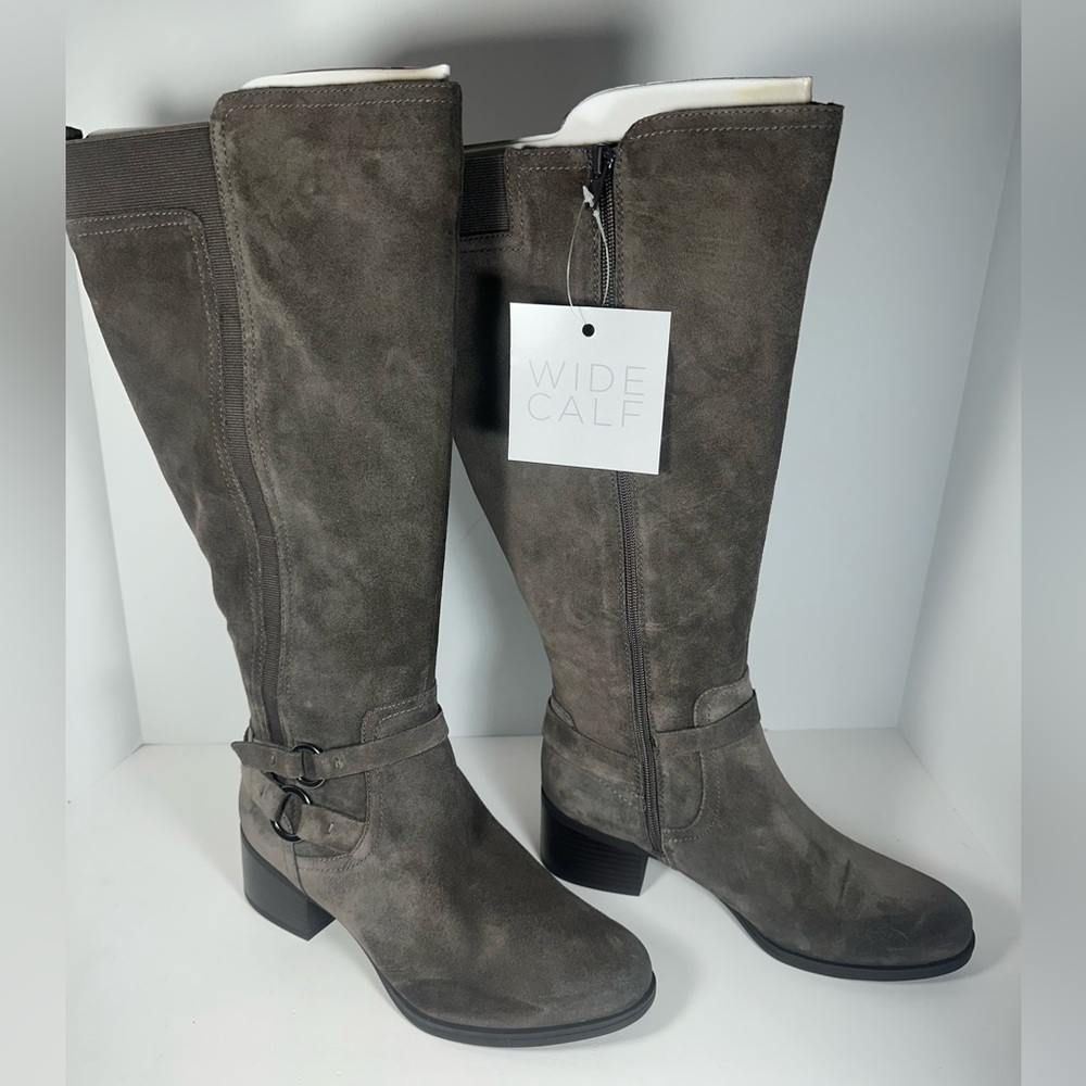 NWT - Naturalizer Wide Foot Wide Calf Tall Shaft Suede Boots - Steel Gray - Picture 2 of 11